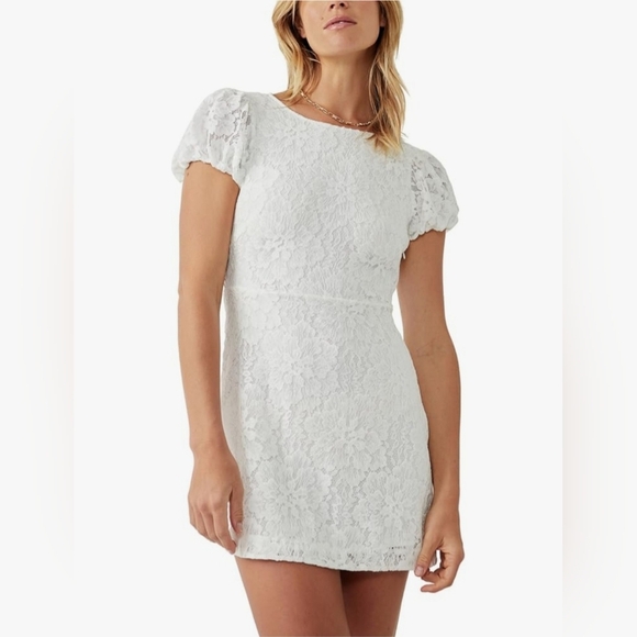 Free People Dresses & Skirts - NWT Free People Hailee Lace Short Sleeve Mini Dress Ivory White Size Small